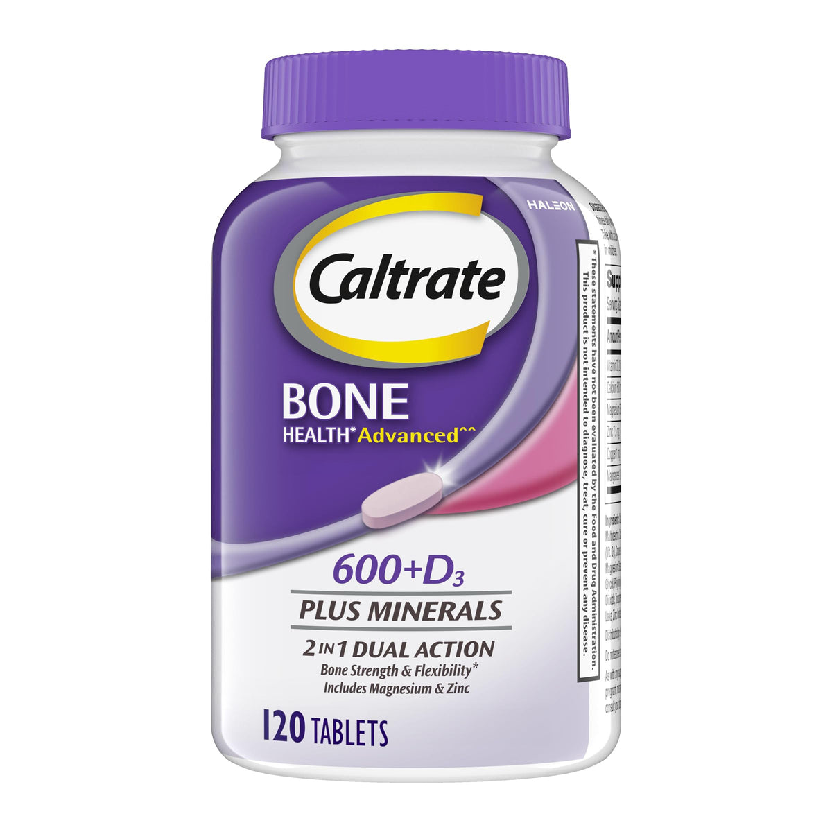 Caltrate frasco frontal mostrando 120 tabletas y beneficios óseos