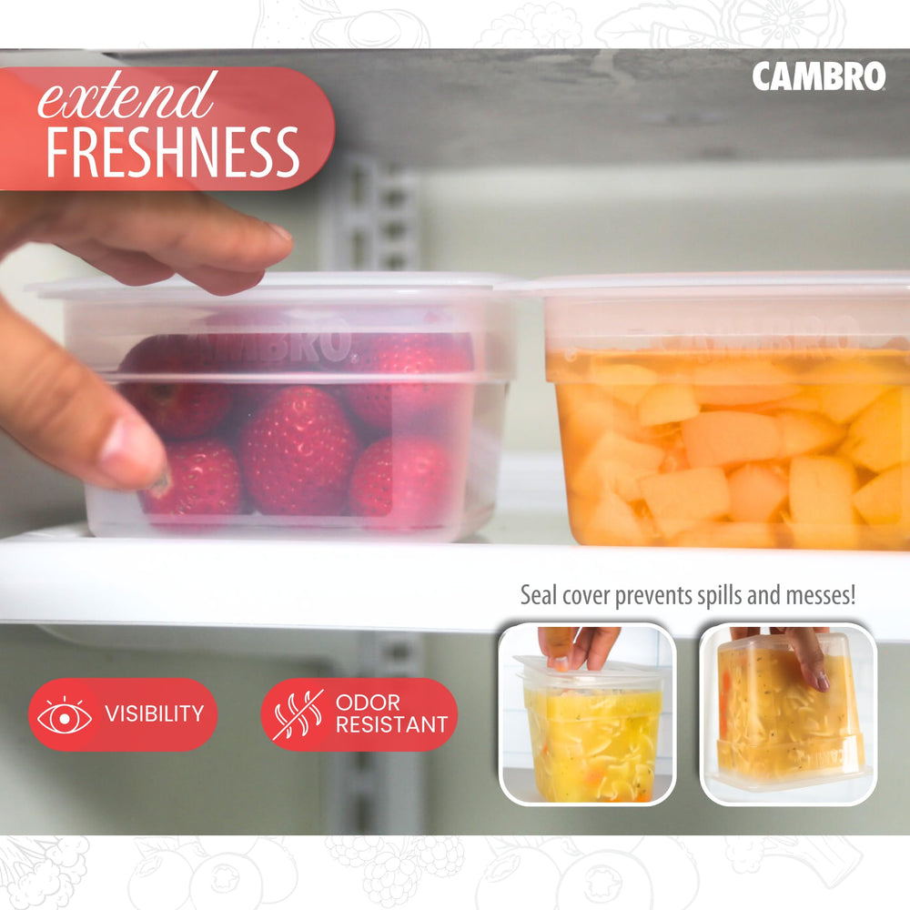 Cambro 16 oz and 32 oz containers side-by-side showing portion choices