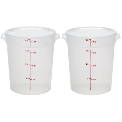 Cambro front view showing translucent 4 quart container and lid for clear content visibility