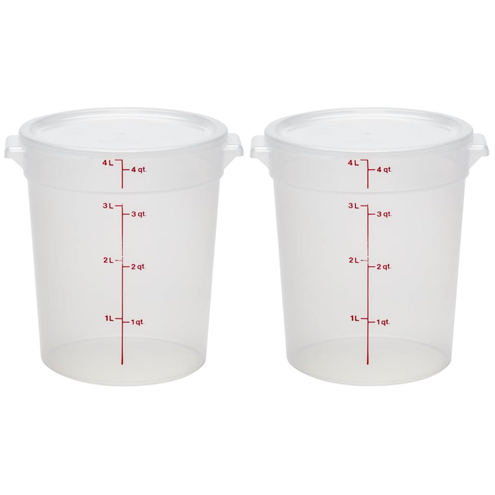 Cambro front view showing translucent 4 quart container and lid for clear content visibility