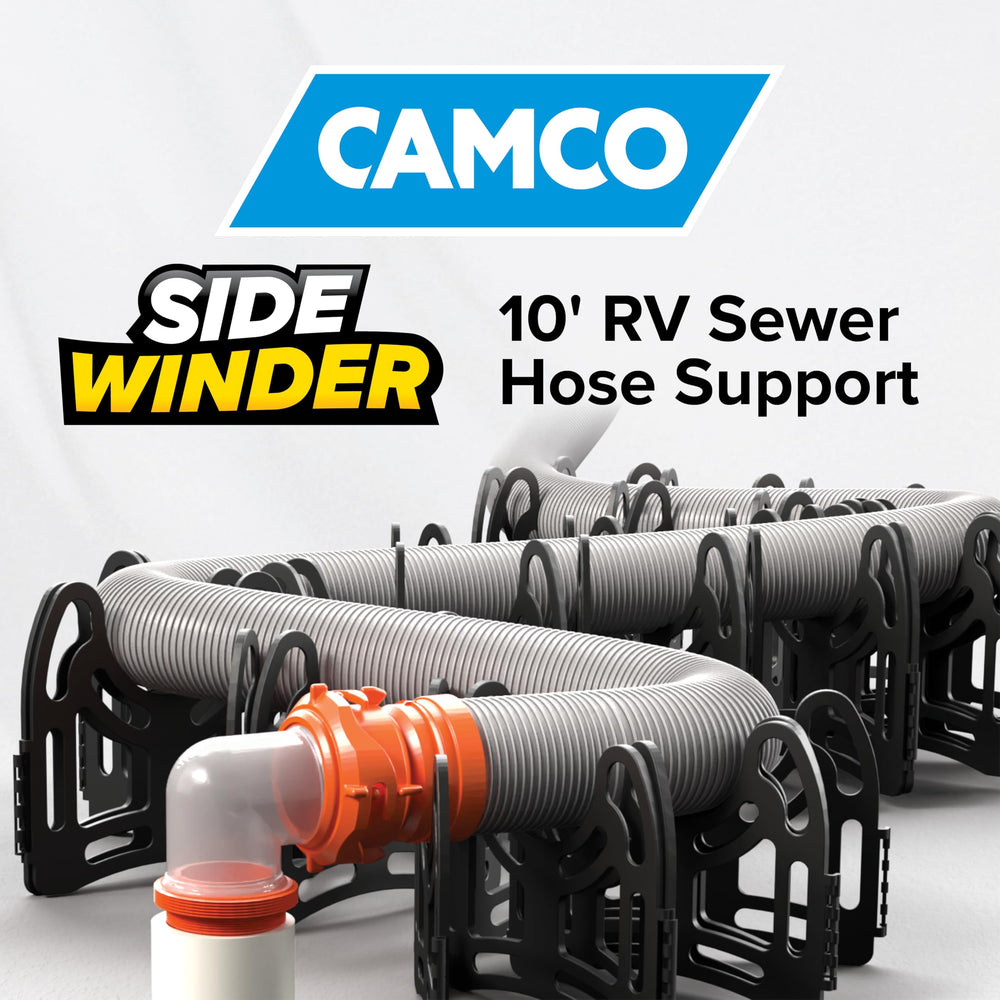 Camco Sidewinder close-up of deep cradle detail for secure hose hold