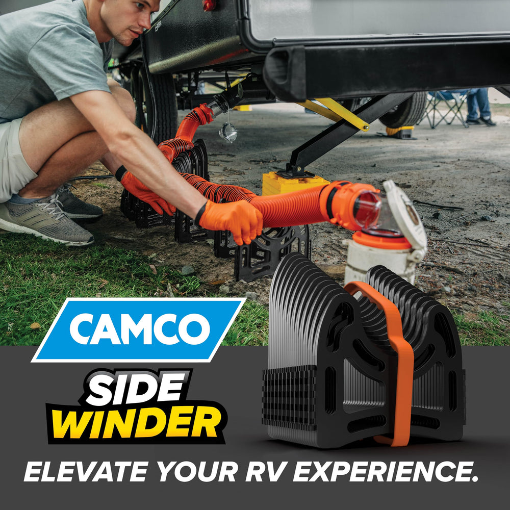 Camco Sidewinder installed at a campsite enabling cleaner dumping