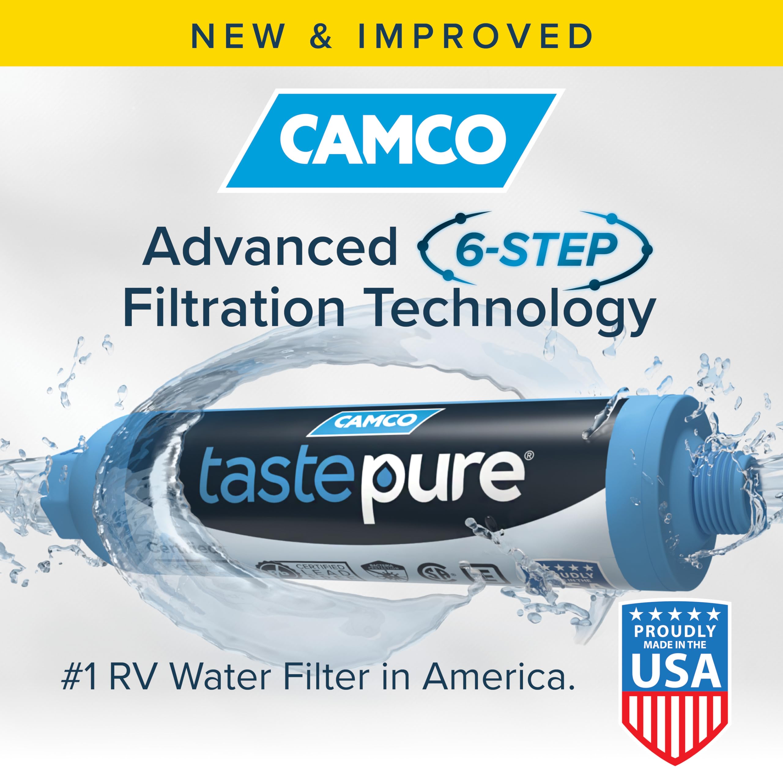 Camco Tastepure corte interior que muestra etapas de filtración y eficacia