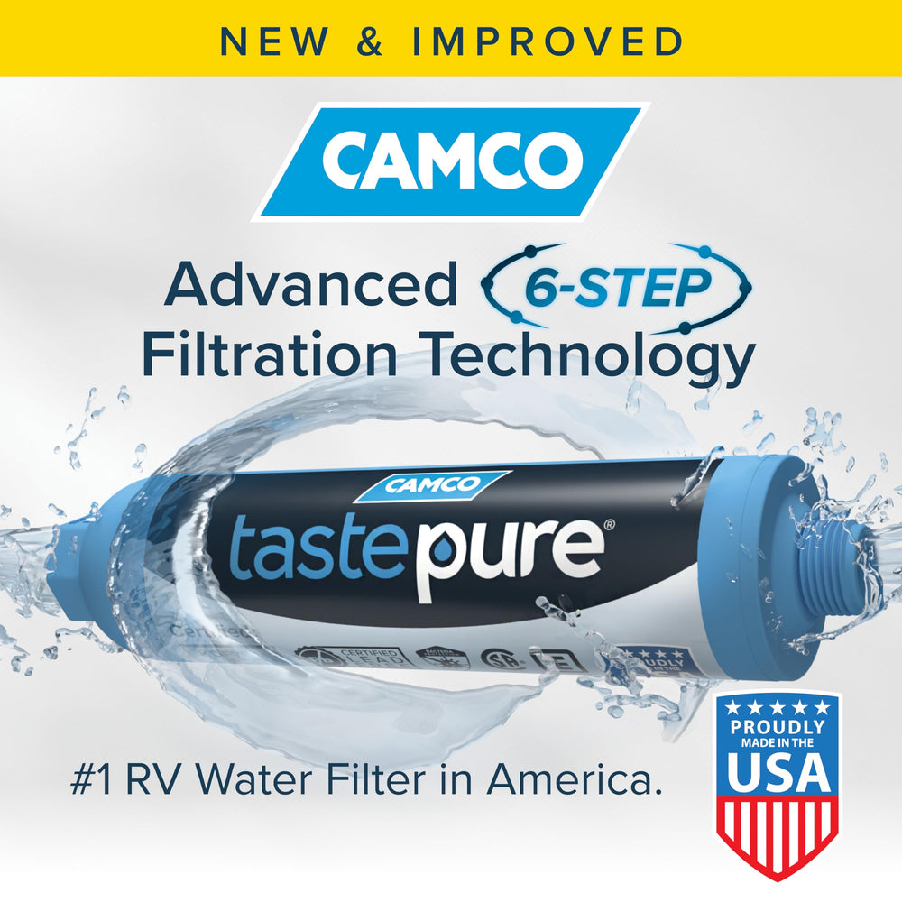 Camco Tastepure corte interior que muestra etapas de filtración y eficacia