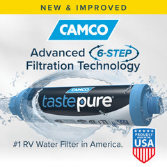 Camco Tastepure corte interior que muestra etapas de filtración y eficacia