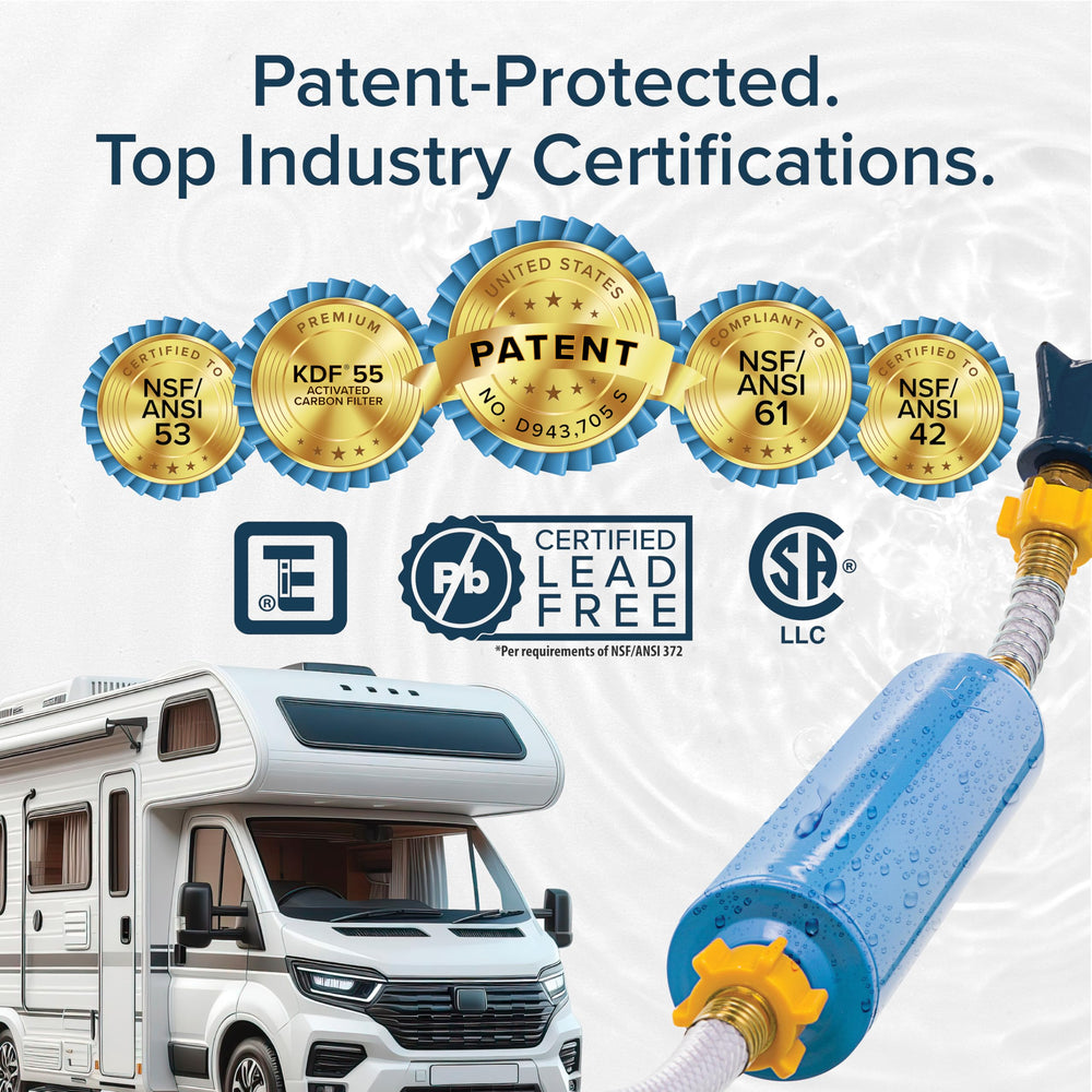 Camco Tastepure etiqueta con certificaciones NSF y sin plomo visibles