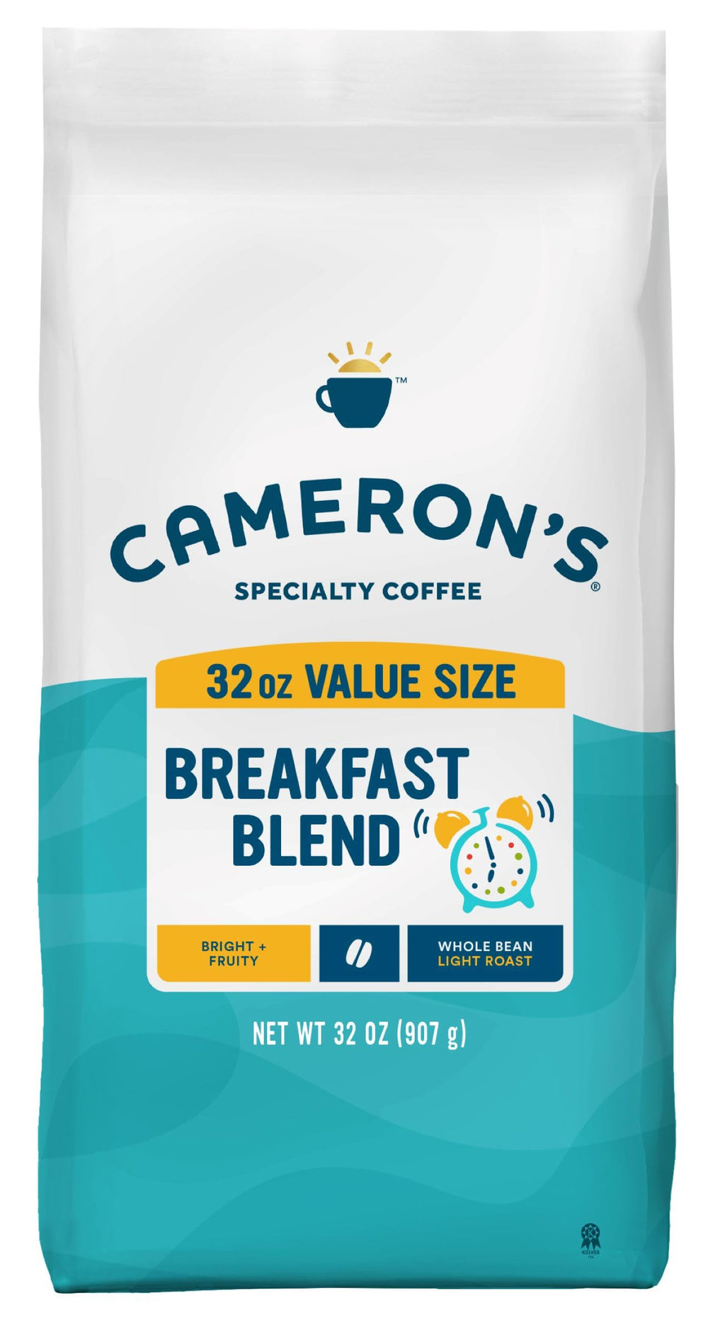Cameron's Coffee empaque frontal mostrando 32 onzas y frescura