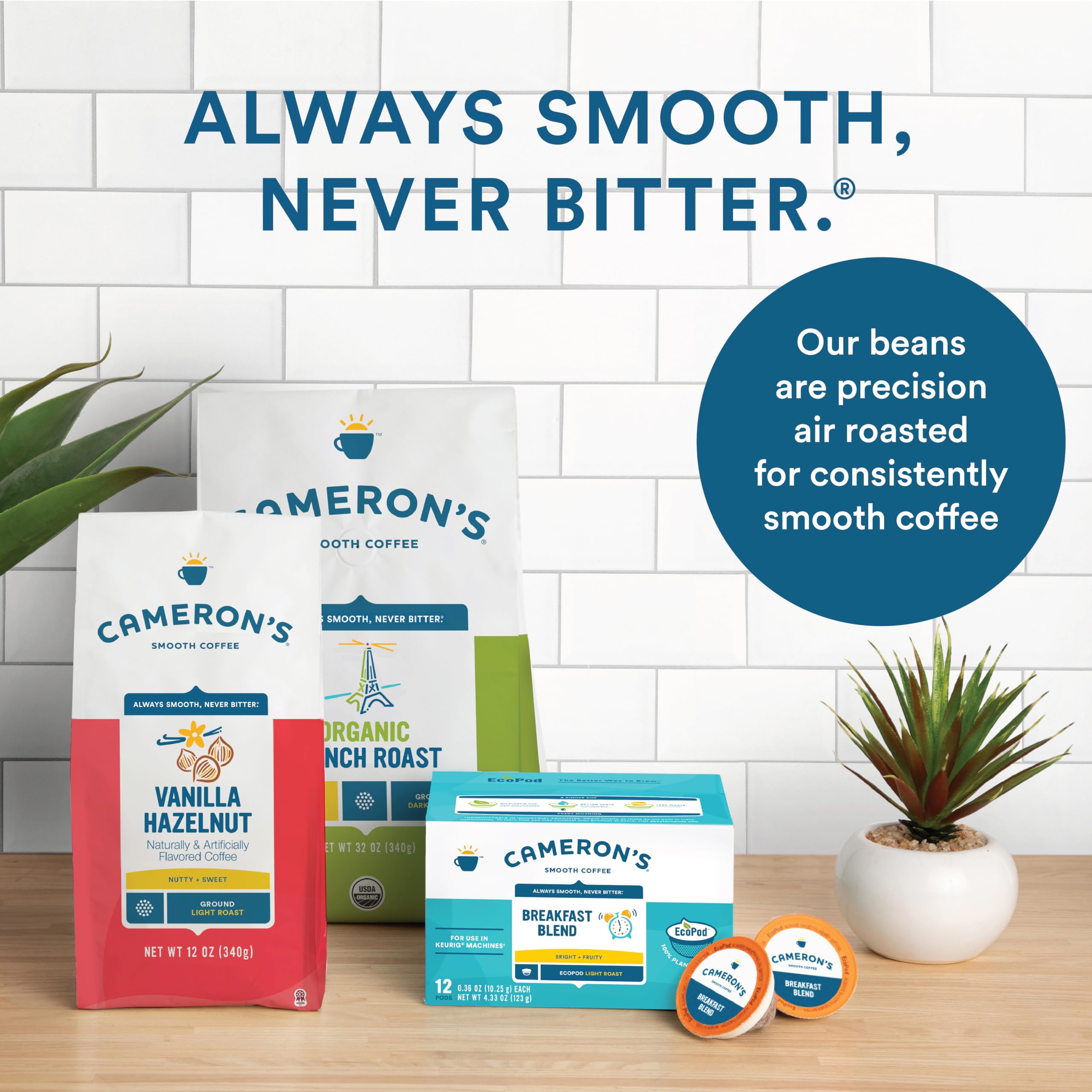 Lifestyle kitchen scene with Cameron's cup illustrating enjoyable at-home coffee moments