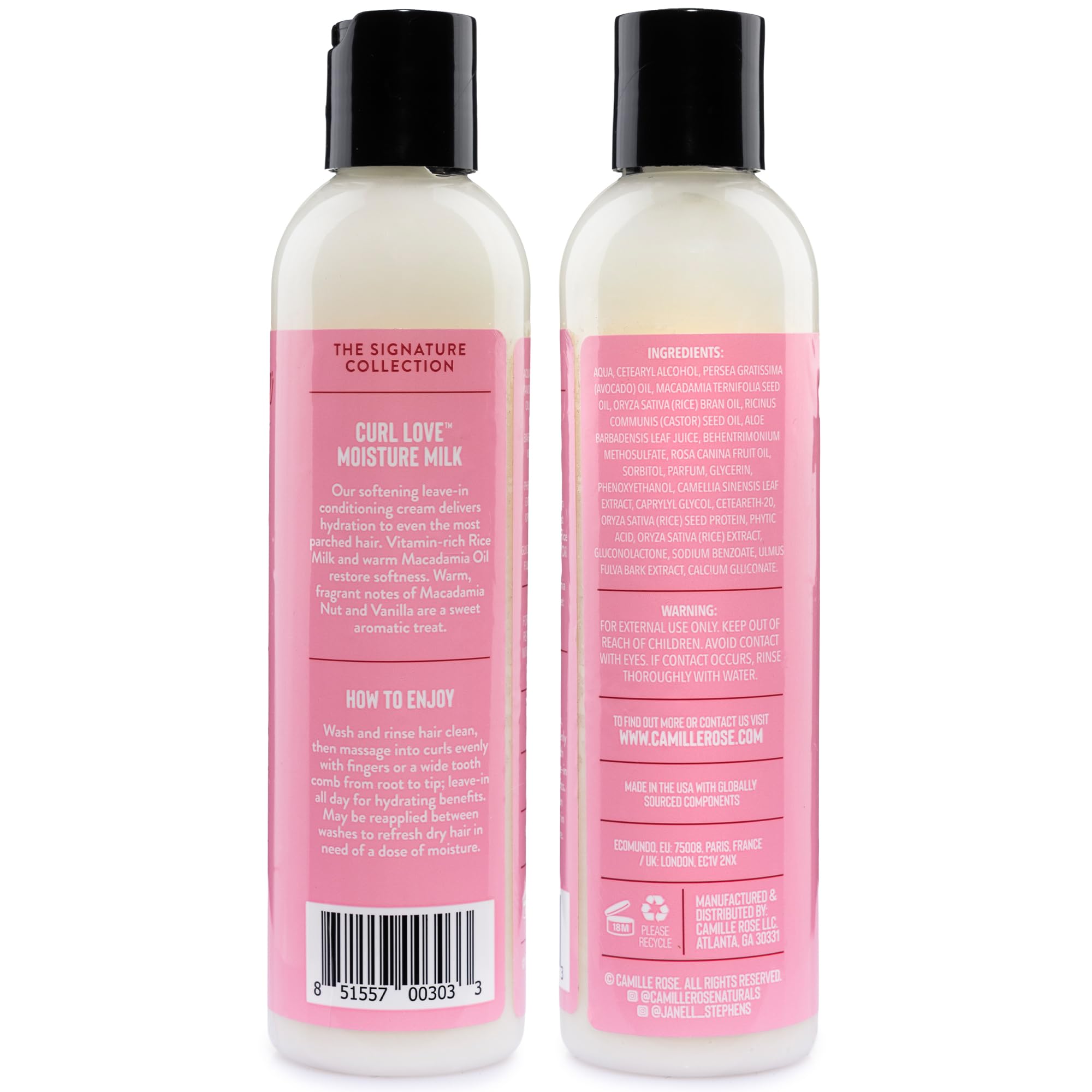 Camille Rose textura de la leche acondicionadora mostrando absorción ligera