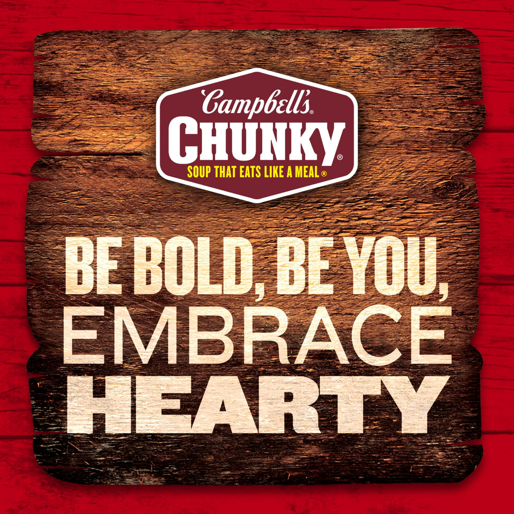 Campbell’s Chunky comparación de tamaño con objeto cotidiano, referencia visual útil