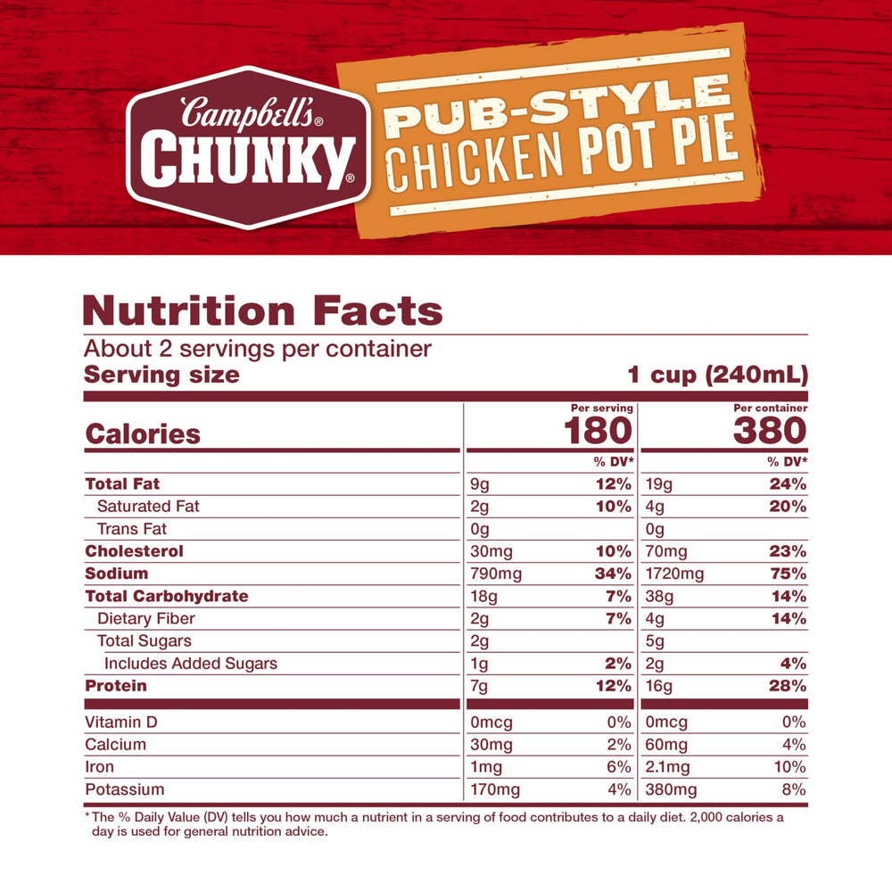 Campbell’s Chunky detalle de etiqueta con información nutricional clara