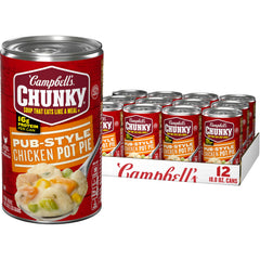 Campbell’s Chunky frente de lata mostrando diseño y tamaño, conveniencia inmediata