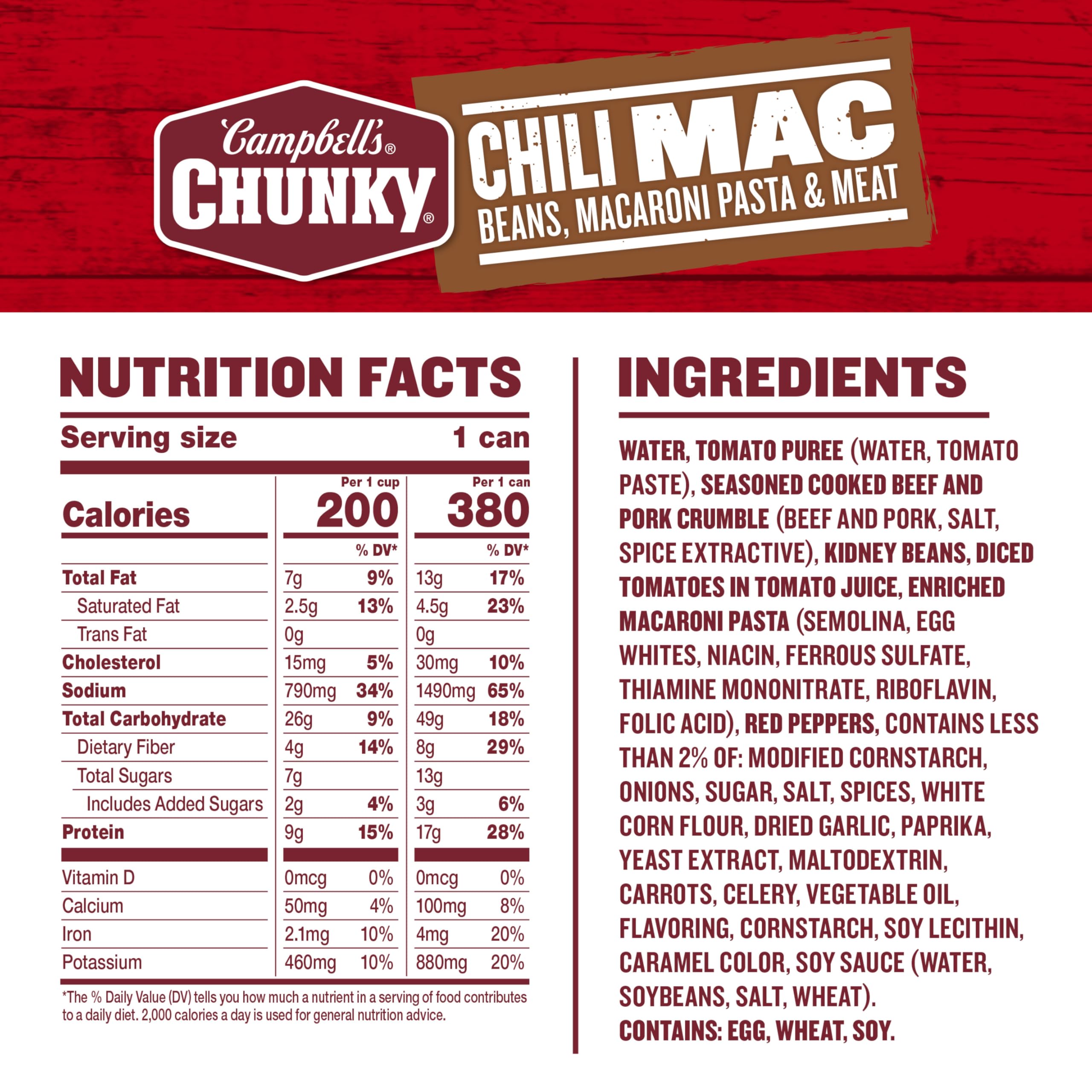 Detalle de la textura de Campbell’s Chunky con carne y macarrones, aspecto reconfortante