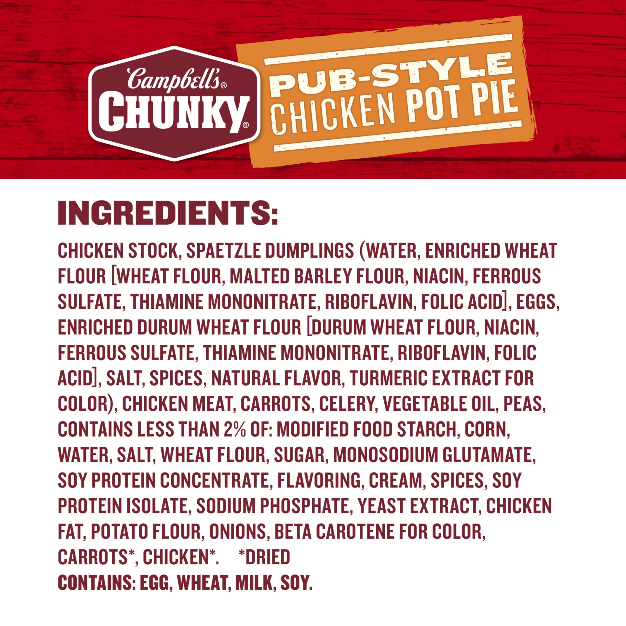 Campbell’s Chunky textura en cucharon mostrando crema y dumplings, aspecto contundente