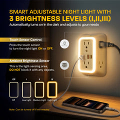 Canamax luz nocturna encendida con brillo ajustable, guía sin deslumbrar