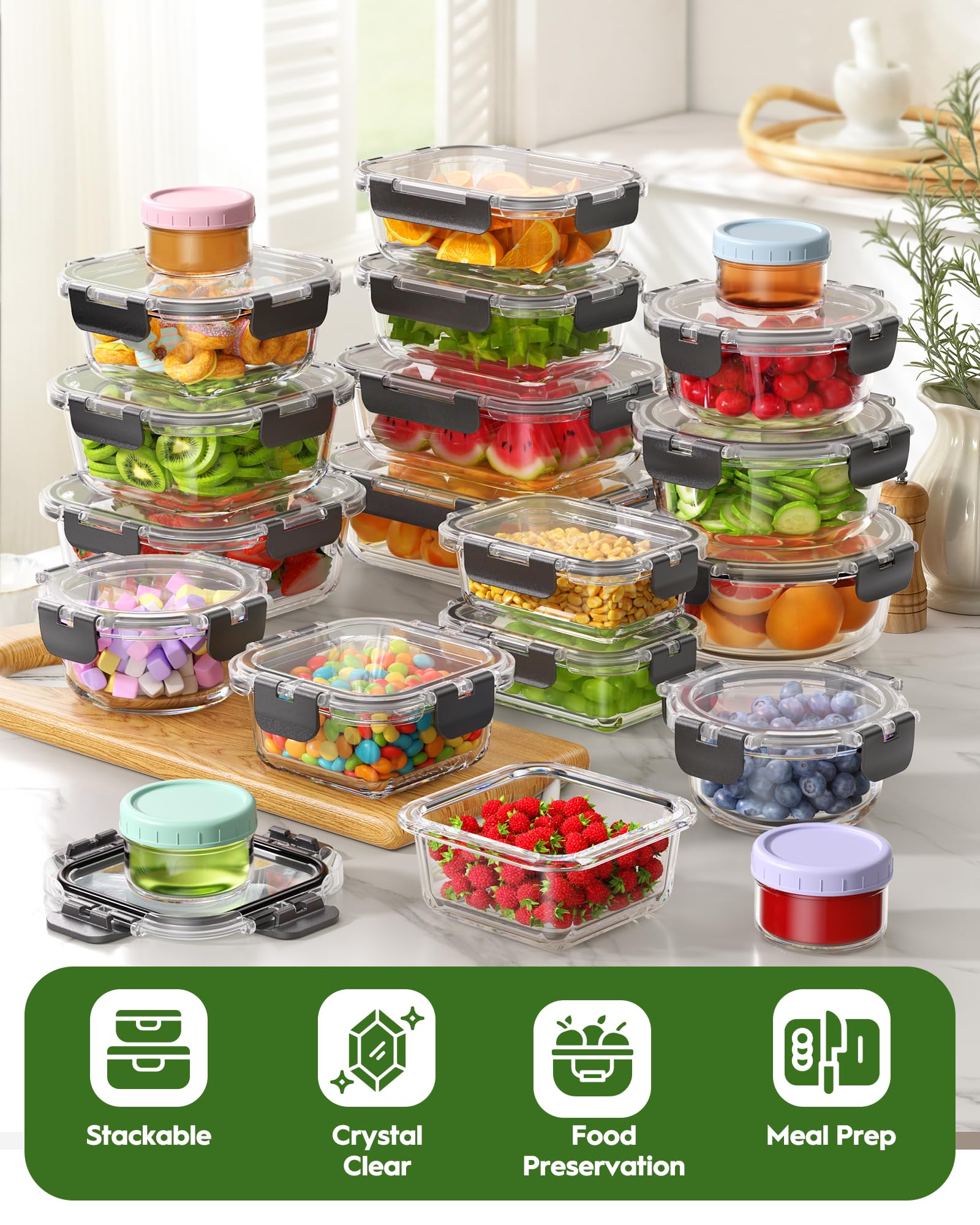 Canfanni escena de cocina con recipientes en uso para meal prep diario y transporte fácil