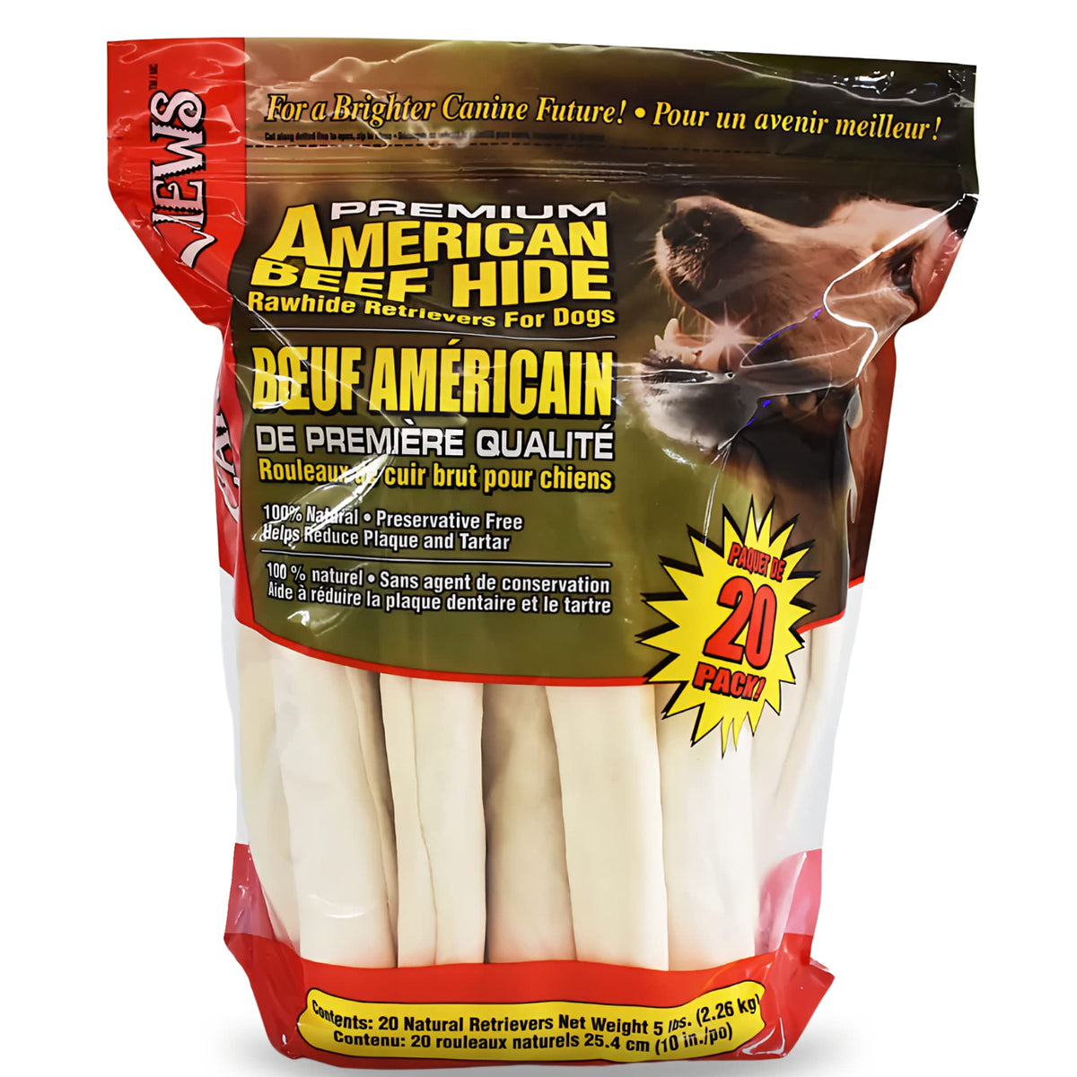 Canine Chews front packaging showing 20-pack and value savings