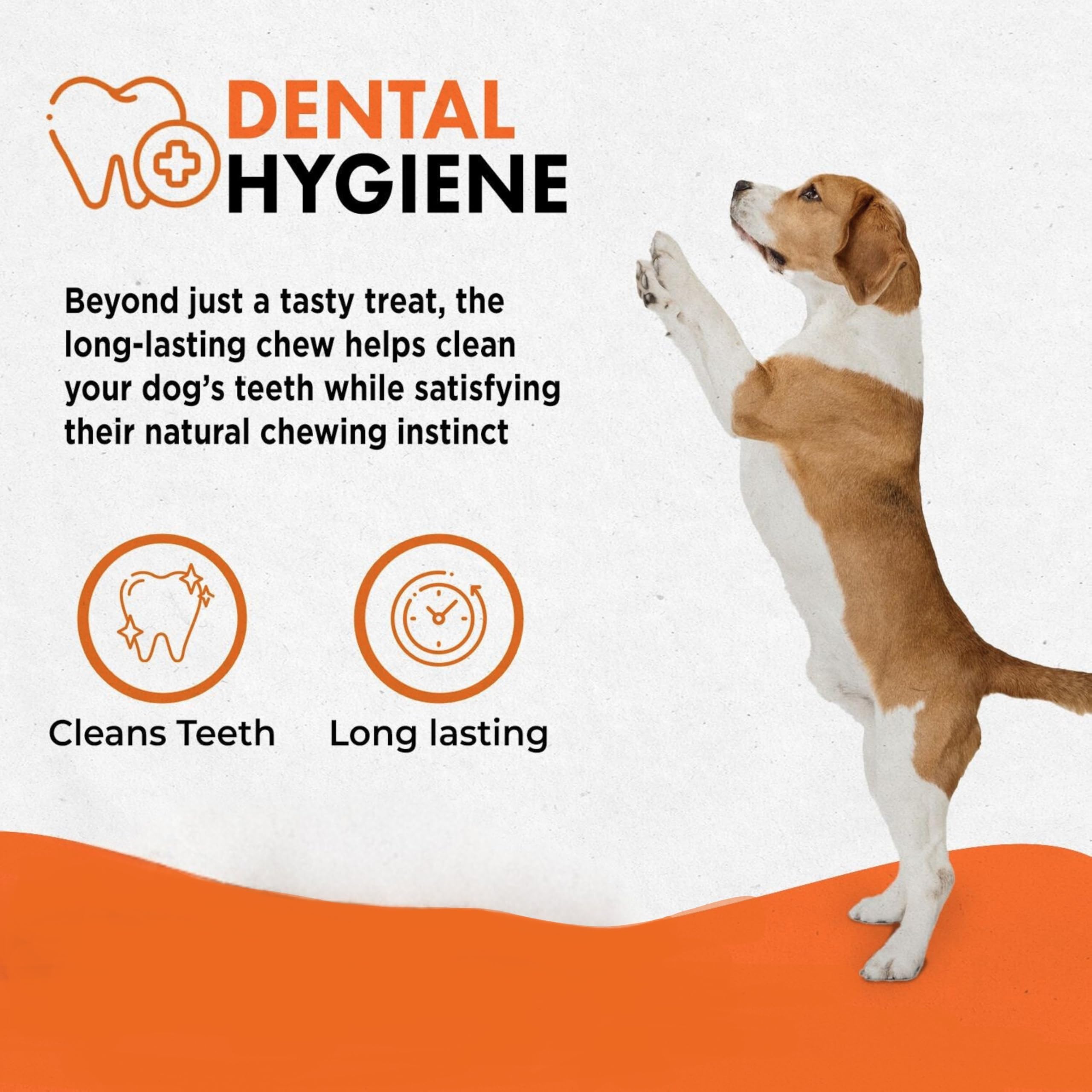 Canine Naturals palito junto a una pata de perro para comparar tamaño 5 pulgadas