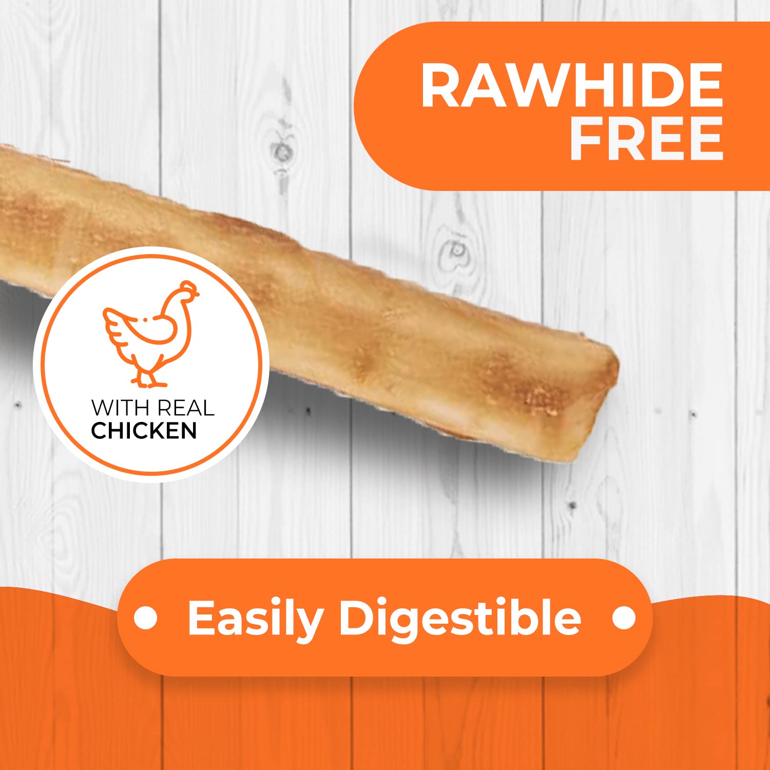 Canine Naturals single 5-inch chicken stick close-up showing texture and safety