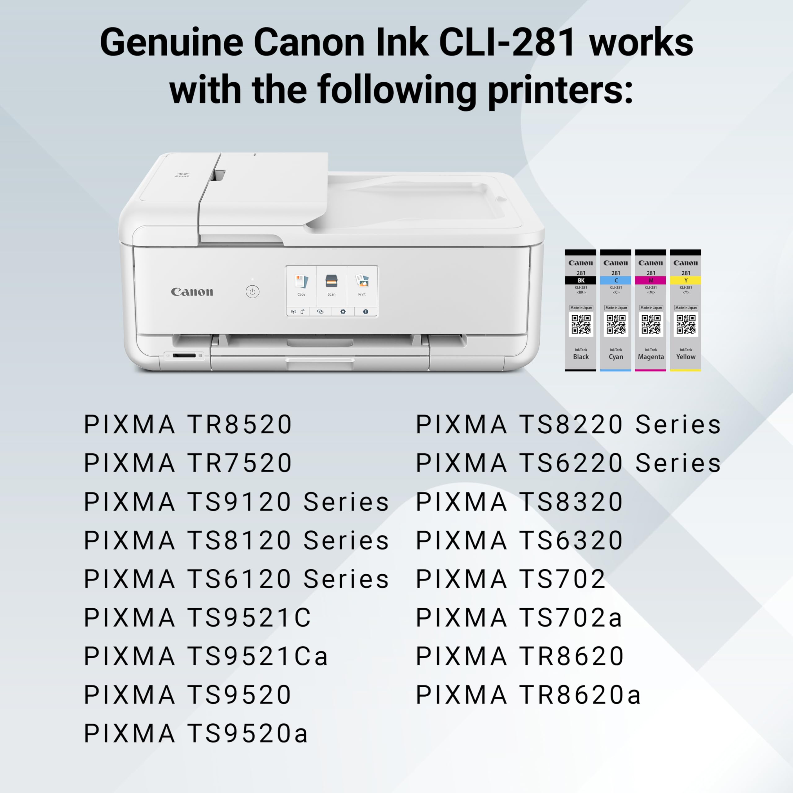 Canon CLI-281 comparación de tamaño para ver escala y compatibilidad