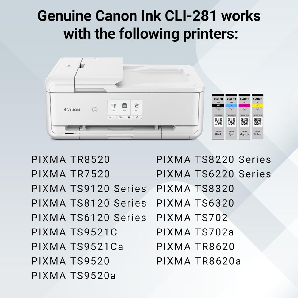 Canon CLI-281 comparación de tamaño para ver escala y compatibilidad