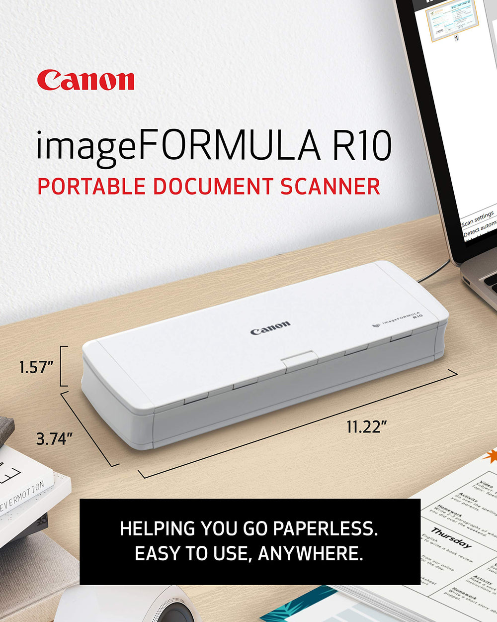 Canon imageFORMULA R10 open top with ADF visible for fast batch scanning