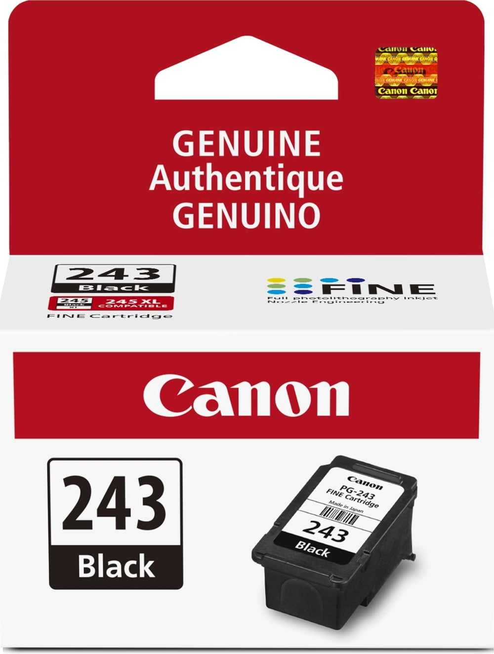 Canon PG-243 empaque frontal mostrando autenticidad y protección