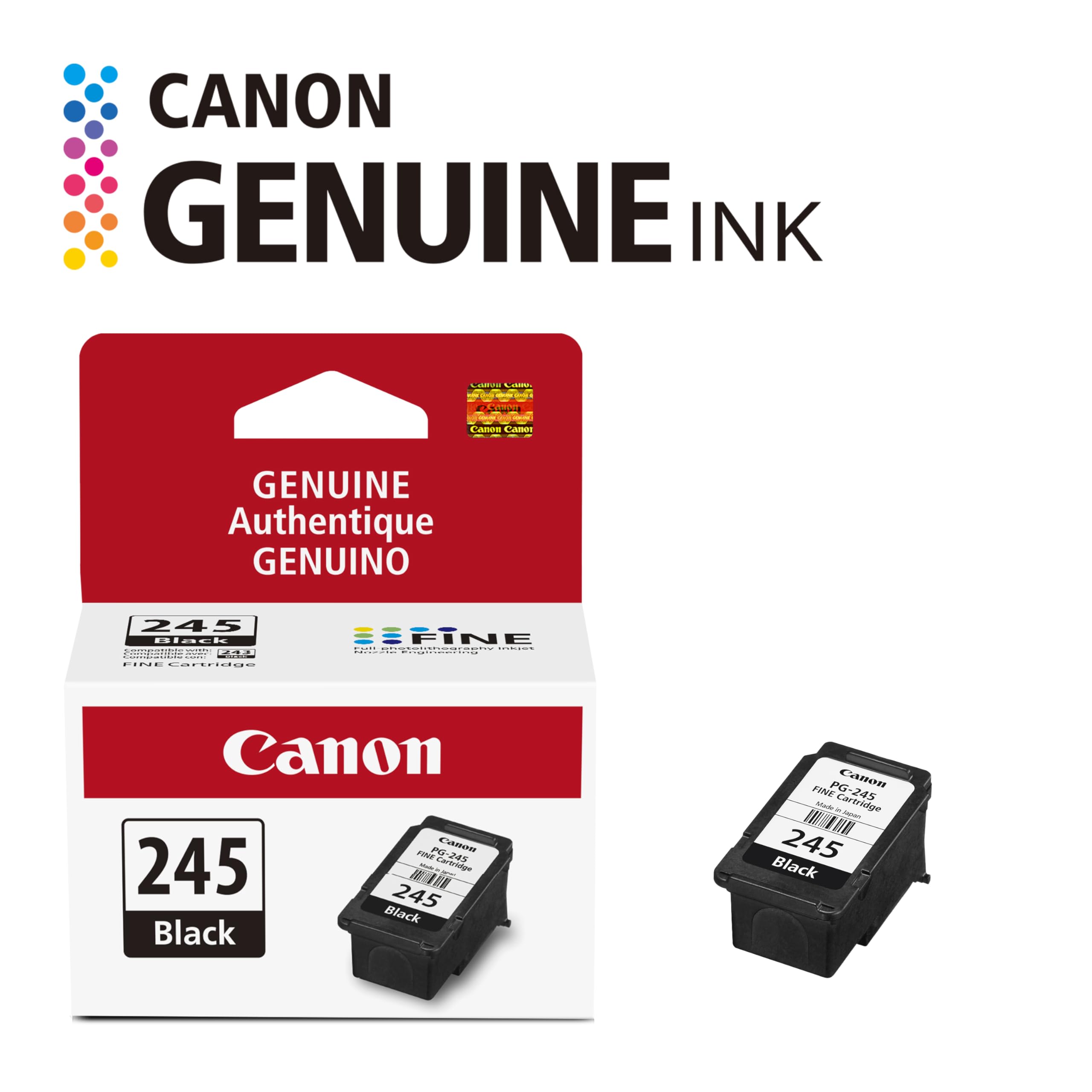 Canon cartucho PG-245 vista cercana del cuerpo y boquilla para instalación fácil
