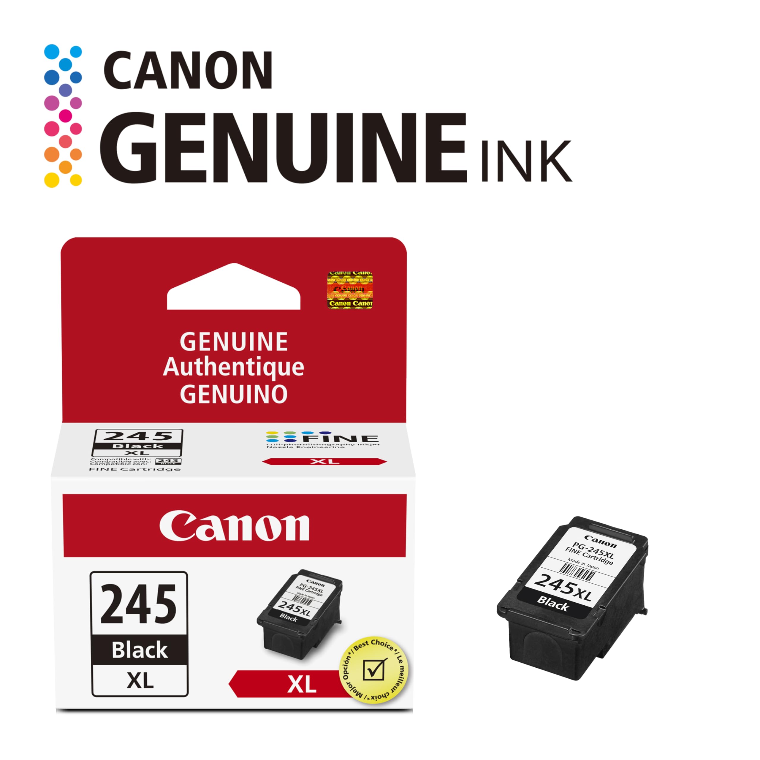Canon PG-245 XL cartucho en primer plano destacando ajuste y calidad
