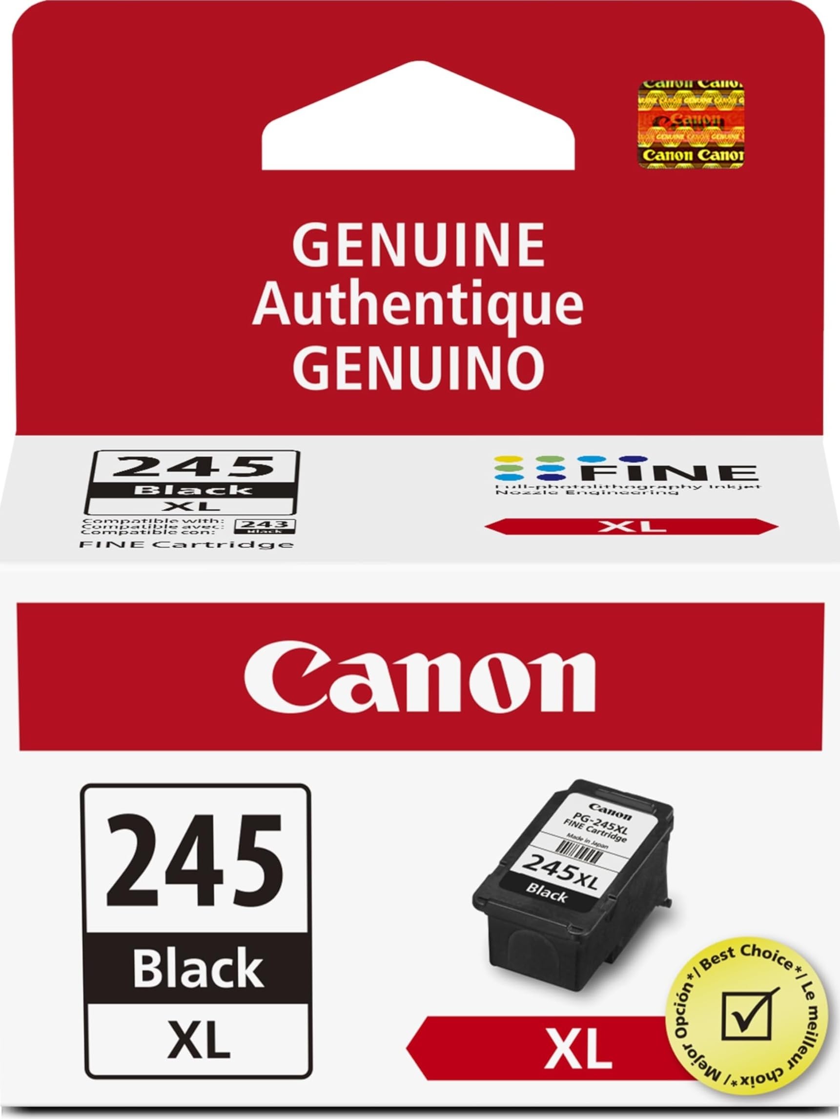 Canon PG-245 XL frente del empaque mostrando autenticidad y ahorro