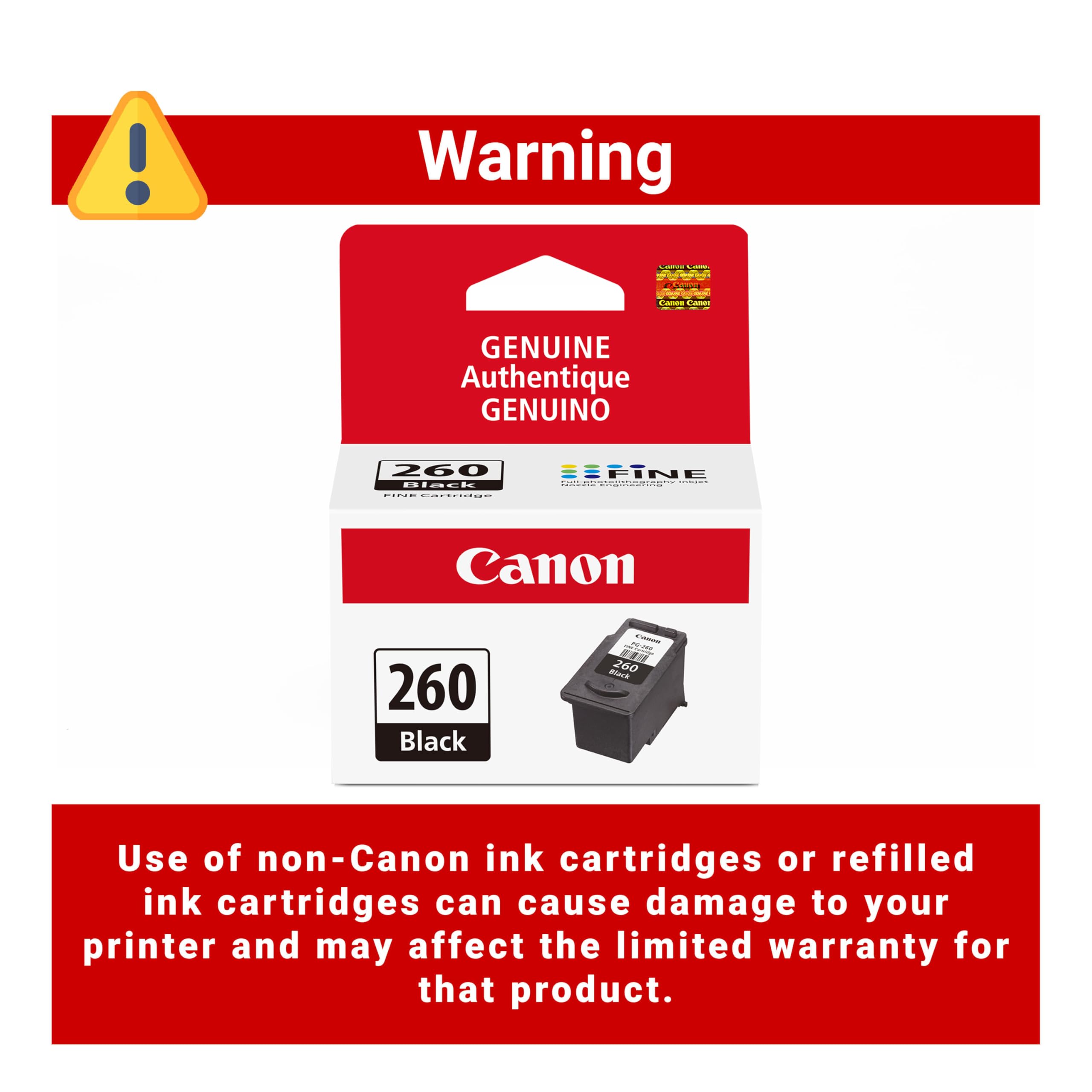 Canon PG-260 etiqueta con logo Canon garantizando tinta original