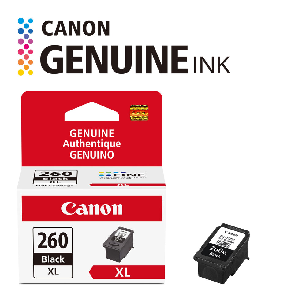 Cartucho Canon PG-260 XL vista detalle de boquilla y diseño, precisión en impresión