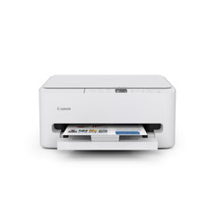 Canon PIXMA TS6520 vista frontal mostrando bandeja y diseño compacto, ahorro de espacio