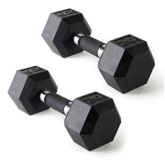 CAP 20lb dumbbell front view showing hex heads and coating, protects floors