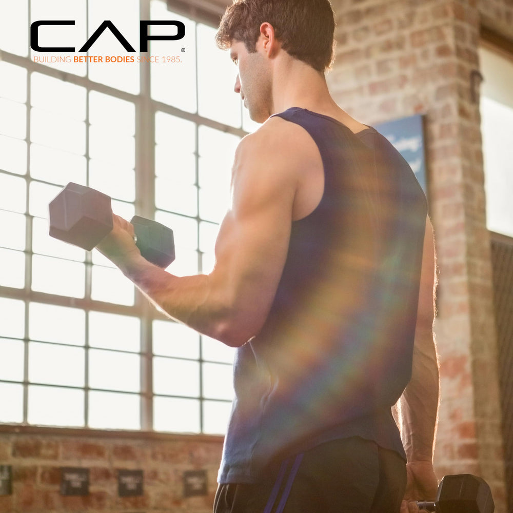 CAP pair on gym floor showing size and anti-roll hex design for safety