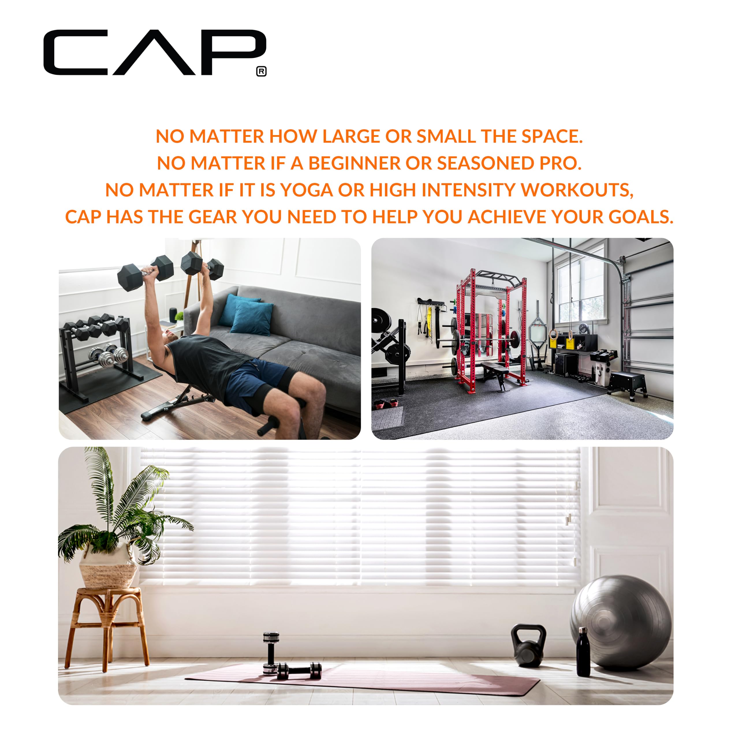 CAP Barbell esterilla almacenada en gimnasio optimizando espacio