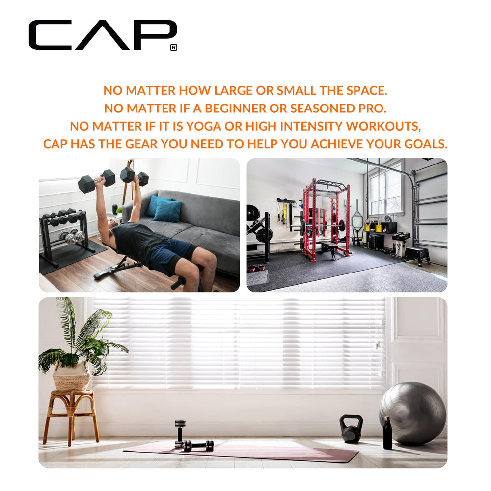 CAP Barbell esterilla almacenada en gimnasio optimizando espacio