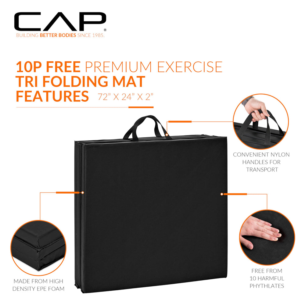 CAP tri-fold mat folded with reinforced nylon handles for simple transport and compact storage