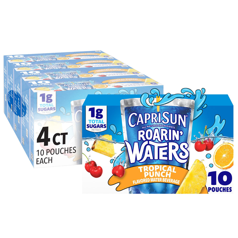 Capri Sun vista frontal de cuatro cajas, ideal para abastecer familias