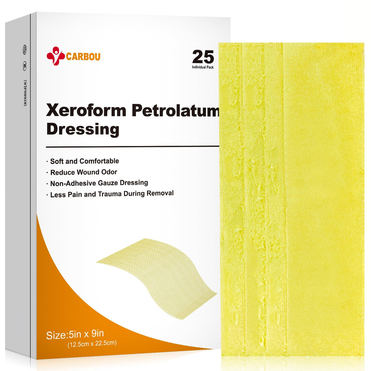 CARBOU paquete frontal mostrando 25 apósitos, imagen clara de la presentación