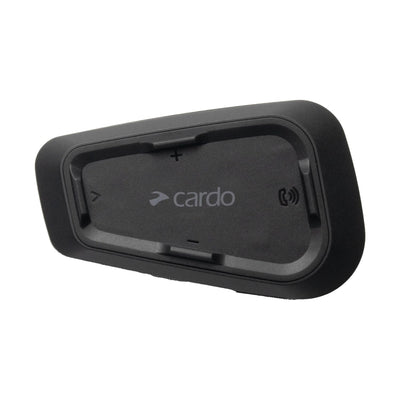 Cardo Spirit front view showing controls and waterproof build for reliable rides