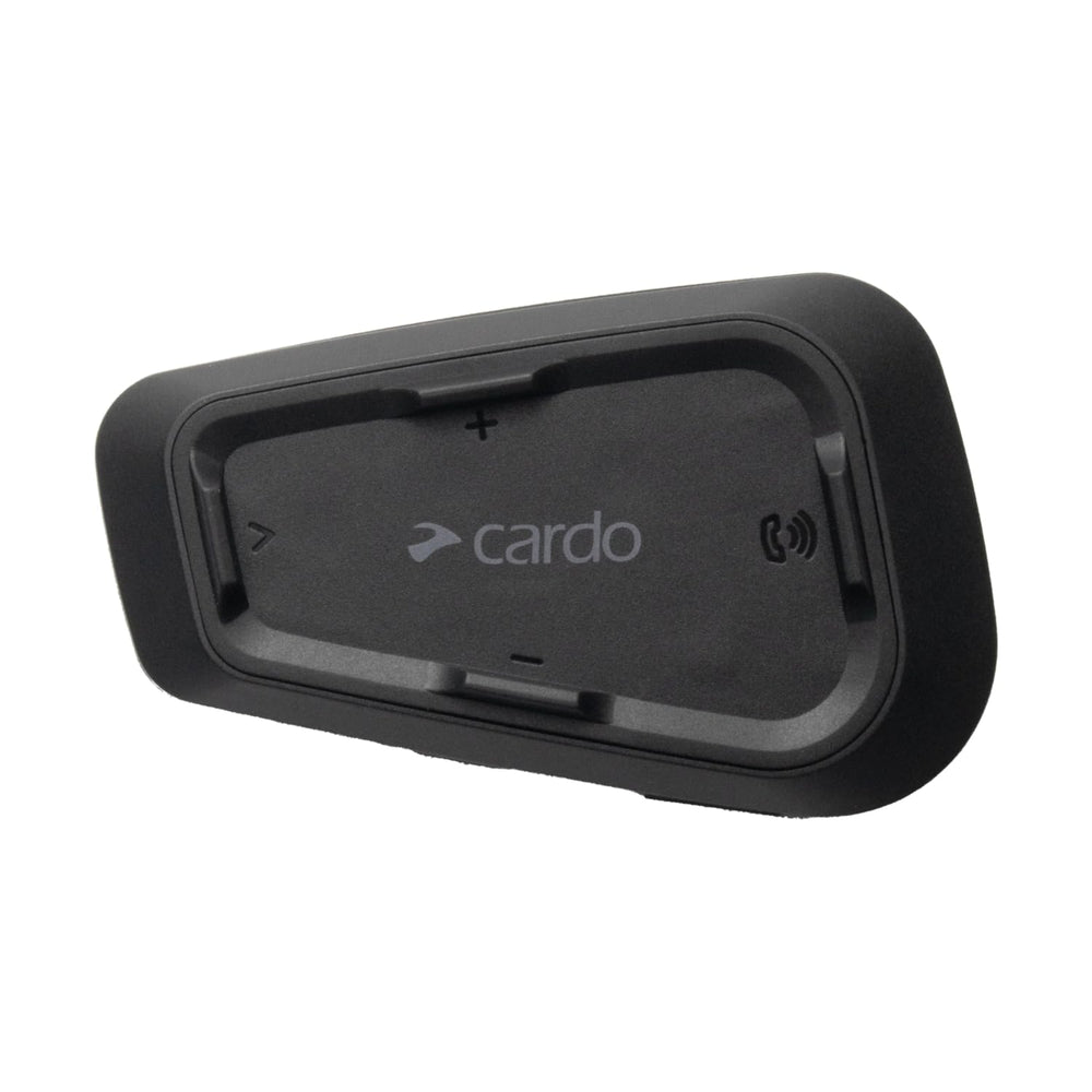 Cardo Spirit front view showing controls and waterproof build for reliable rides