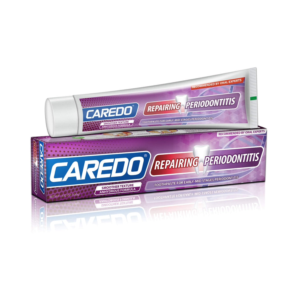 CAREDO frente del empaque mostrando el nombre y propósito para encías saludables