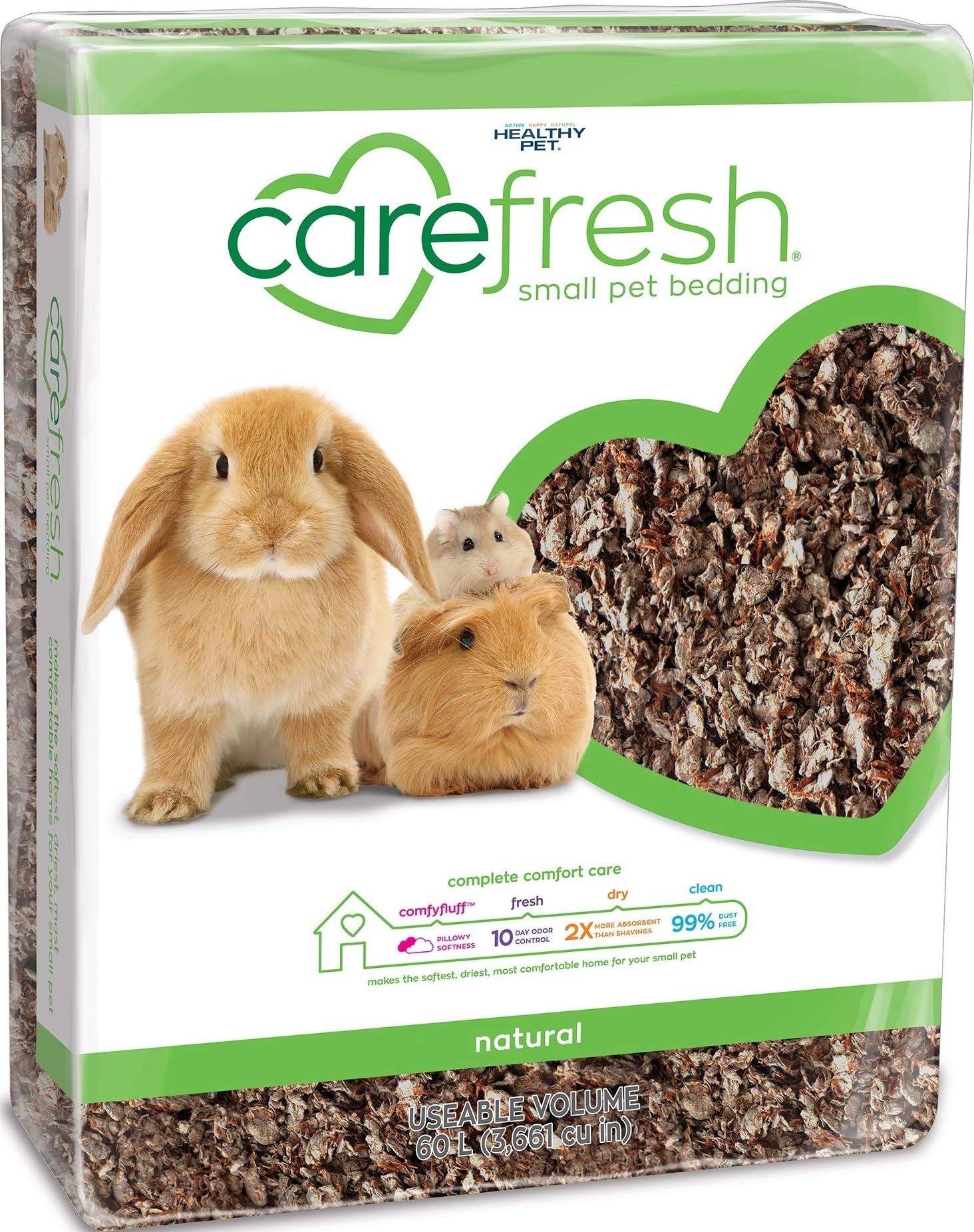 Carefresh empaque frontal 60L mostrando volumen y marca, fácil almacenamiento
