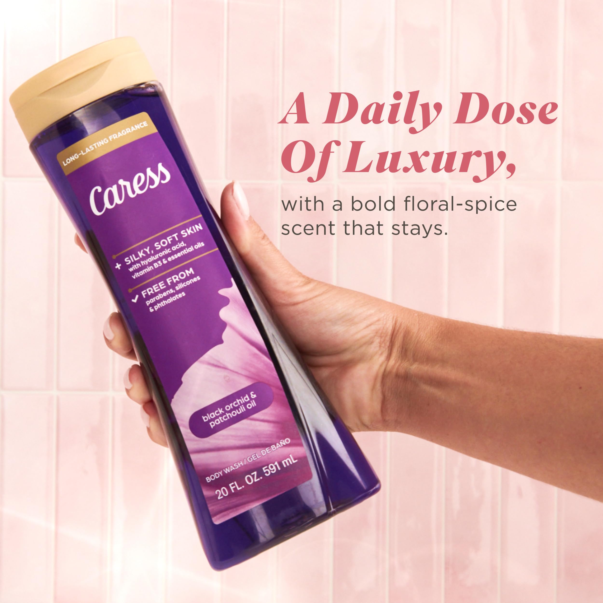 Caress comparación de tamaño para visualizar 20 fl oz por unidad