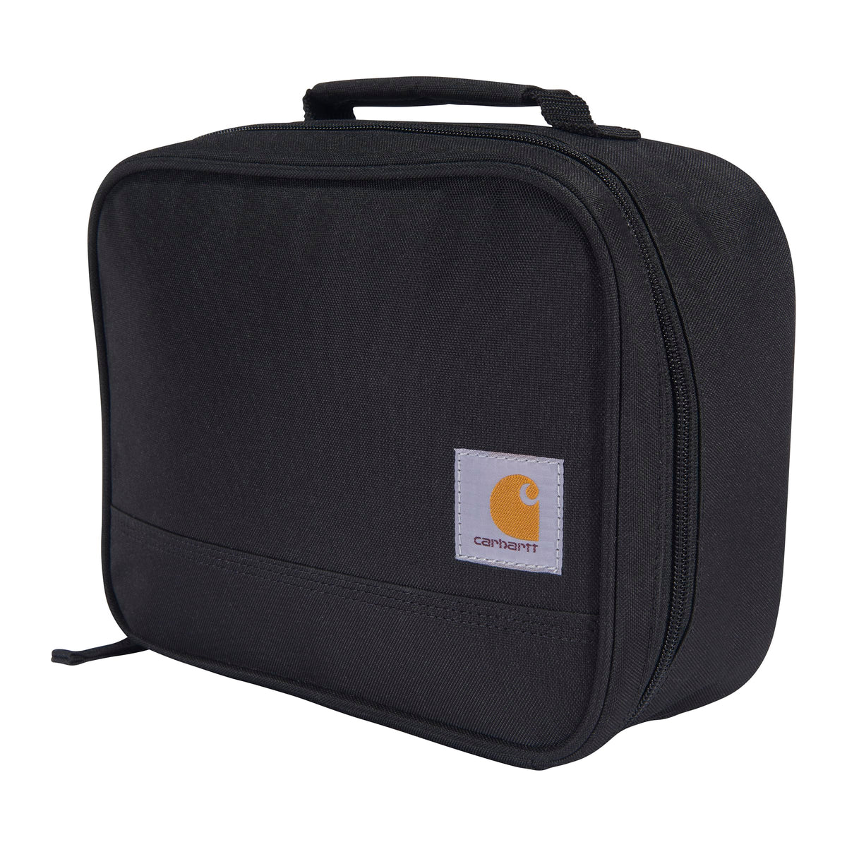 Carhartt lonchera frontal mostrando cierre resistente y asa para transporte