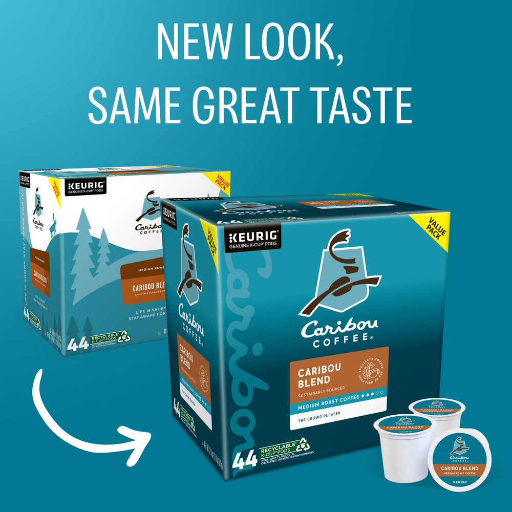 Caribou Coffee cápsula K-Cup primer plano que muestra diseño y sellado seguro