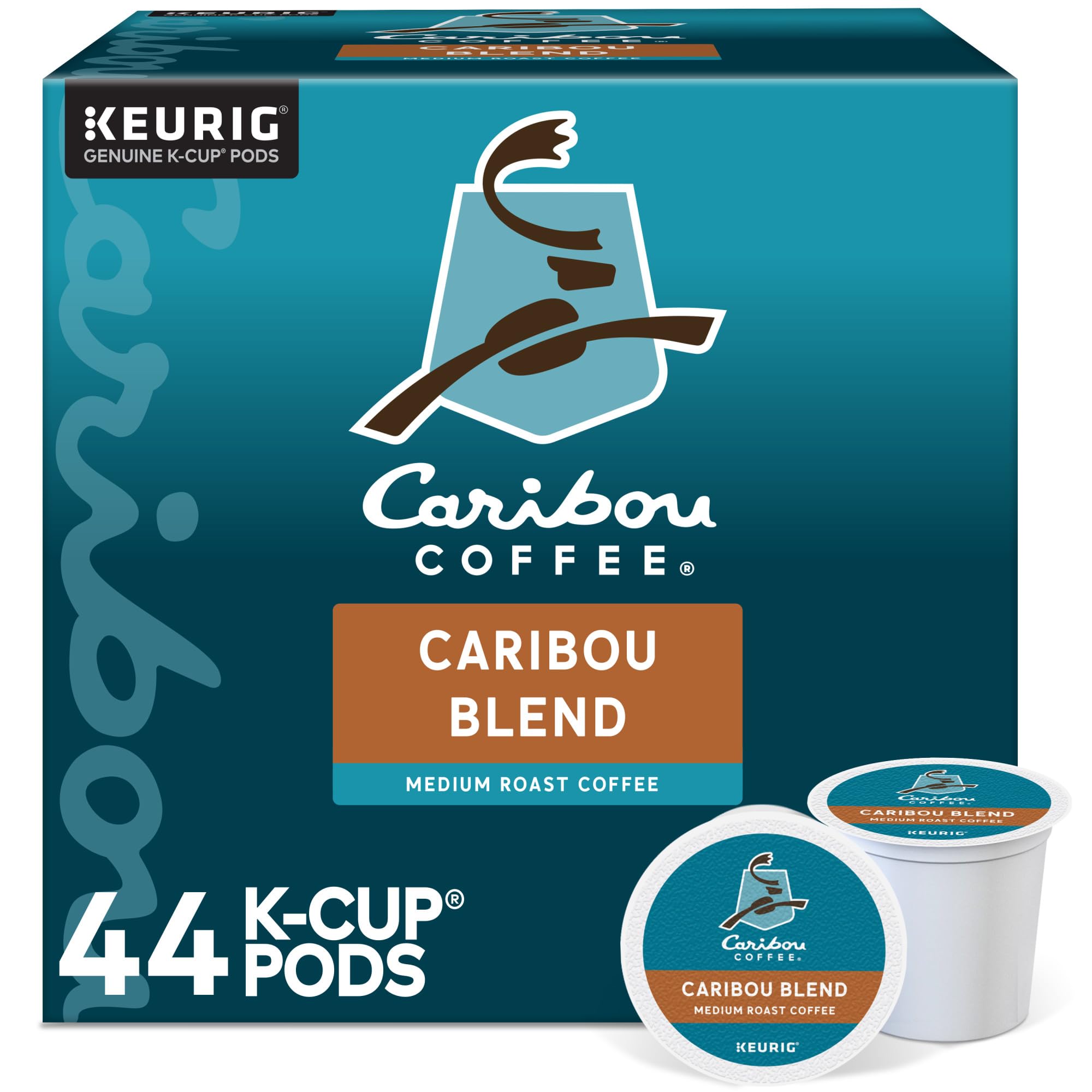 Caribou Coffee empaque frontal mostrando caja de 44 cápsulas y conveniencia