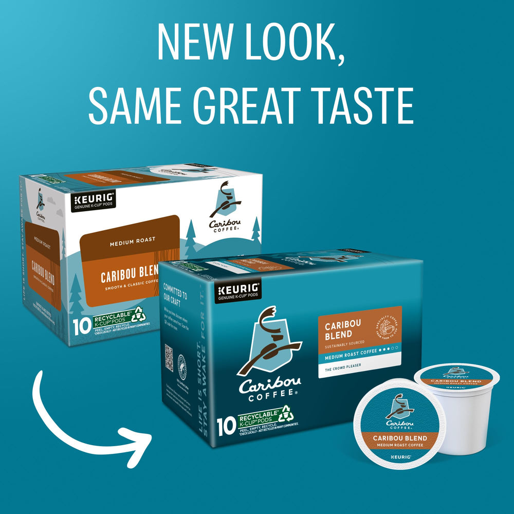Caribou Coffee K-Cup pod top label clear branding and quick brewing
