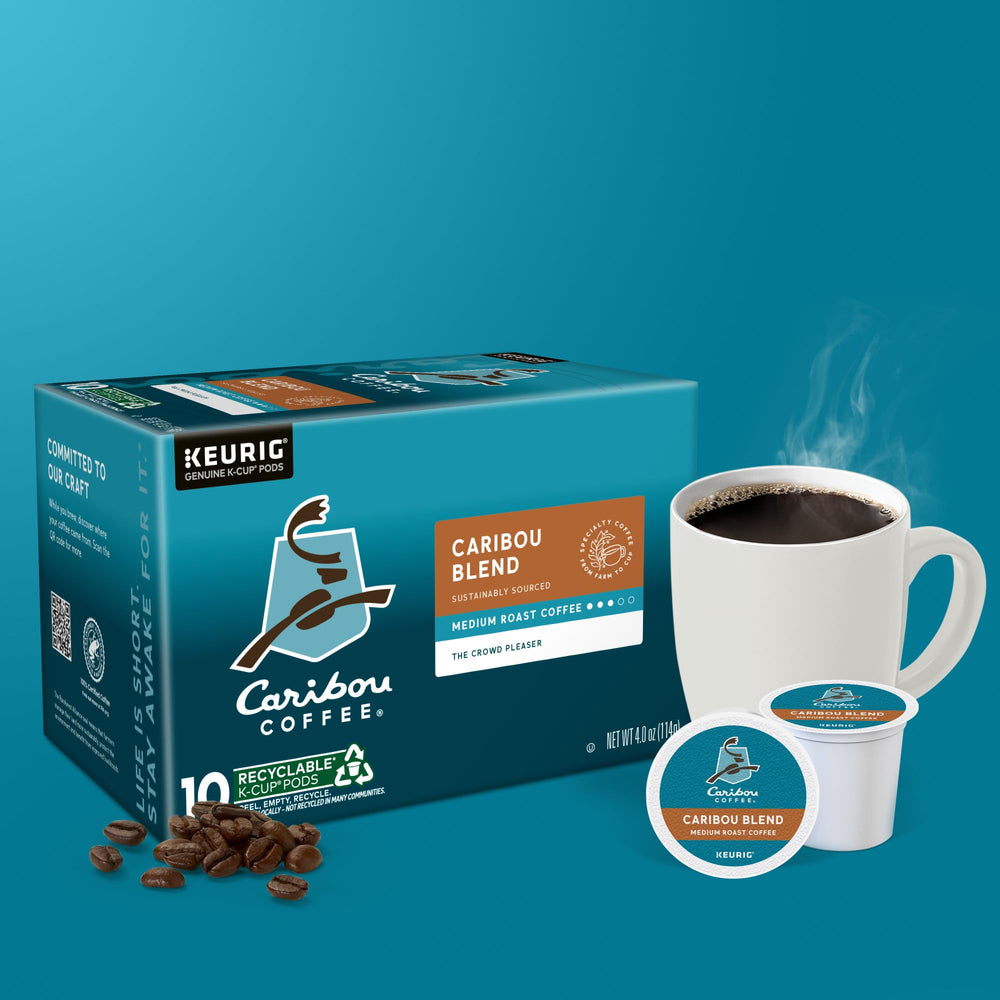 Caribou Coffee scale comparison with mug showing portion size clarity